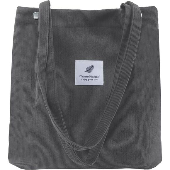 UNBRAND Handbags - Women Dark Grey Imported Corduroy Small Canvas Shoulder Handy Tote Bag